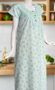 Sea Green Boutique Cotton Nighty. Cotton Fabric | Laces and Frills