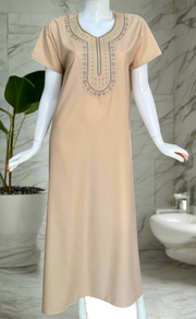 Cream/Blue Embroidery Soft Cotton Nighty. Soft Breathable Fabric | Laces and Frills