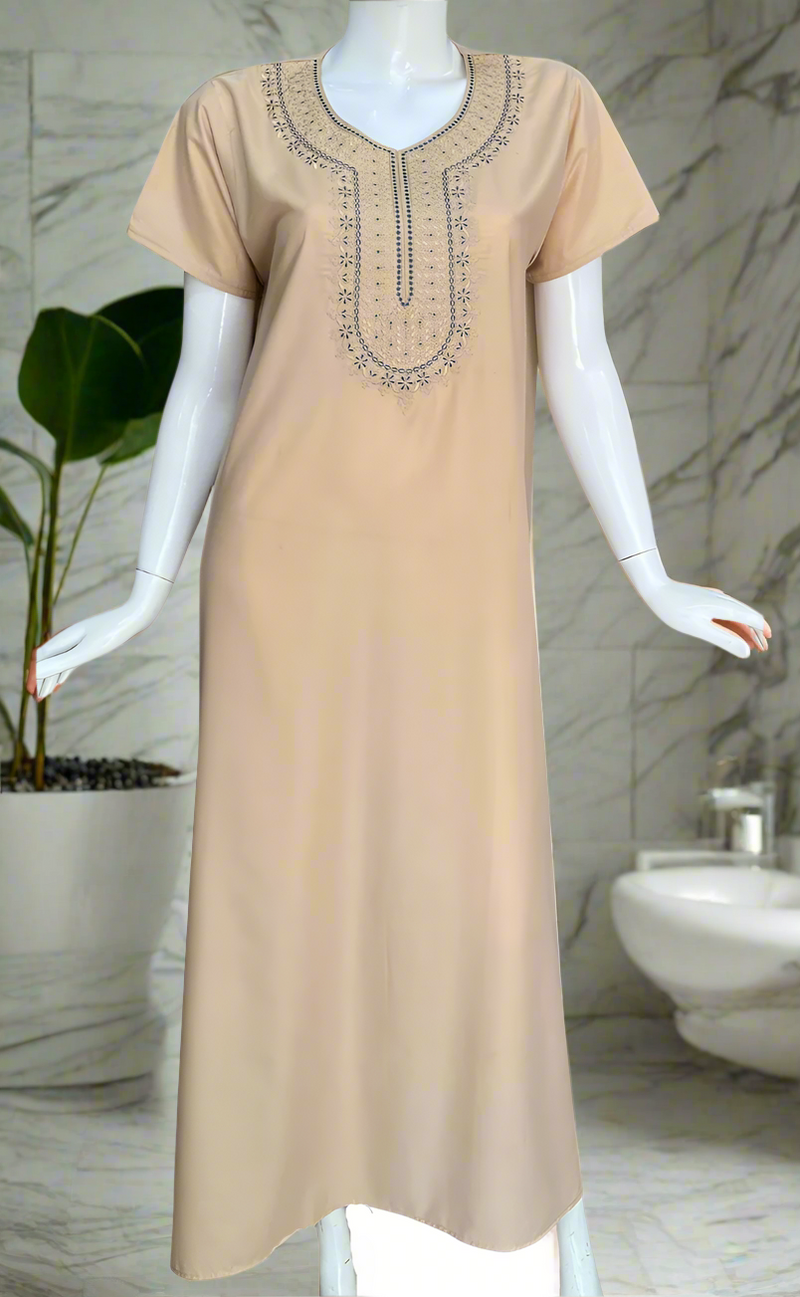 Cream/Blue Embroidery Soft Cotton Nighty. Soft Breathable Fabric | Laces and Frills