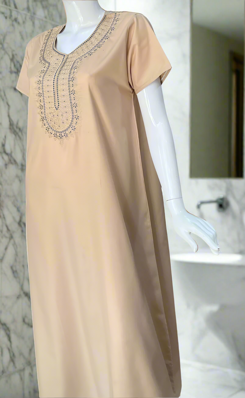 Cream/Blue Embroidery Soft Cotton Nighty. Soft Breathable Fabric | Laces and Frills