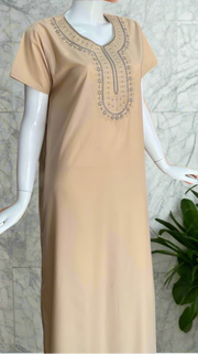 Cream/Blue Embroidery Soft Cotton Nighty. Soft Breathable Fabric | Laces and Frills