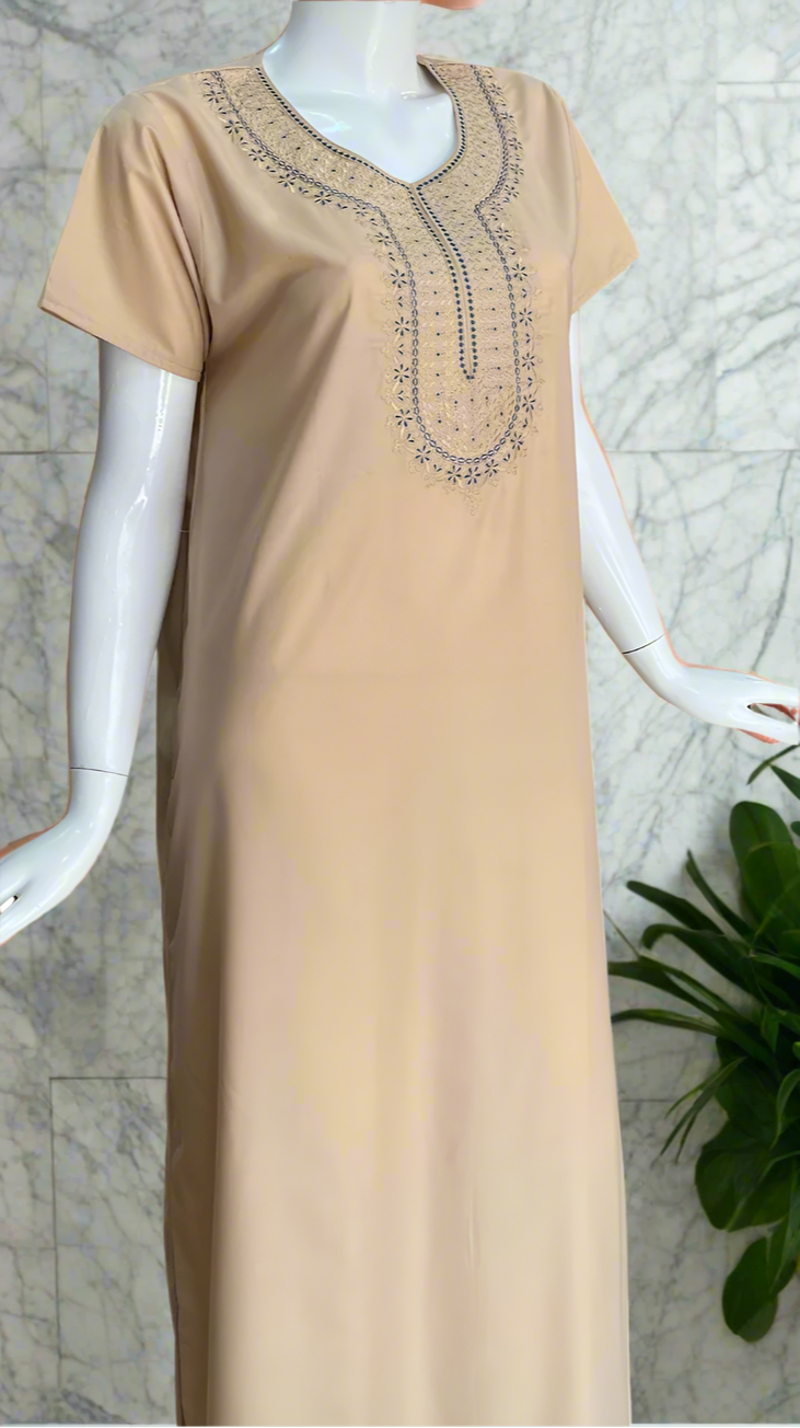 Cream/Blue Embroidery Soft Cotton Nighty. Soft Breathable Fabric | Laces and Frills