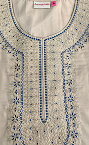 Cream/Blue Embroidery Soft Cotton Nighty. Soft Breathable Fabric | Laces and Frills