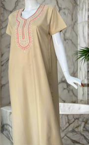 Cream/Red Embroidery Soft Cotton Nighty. Soft Breathable Fabric | Laces and Frills