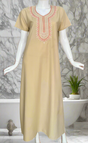 Cream/Red Embroidery Soft Cotton Nighty. Soft Breathable Fabric | Laces and Frills