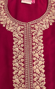 Bright Maroon Embroidery Soft Cotton Nighty. Soft Breathable Fabric | Laces and Frills