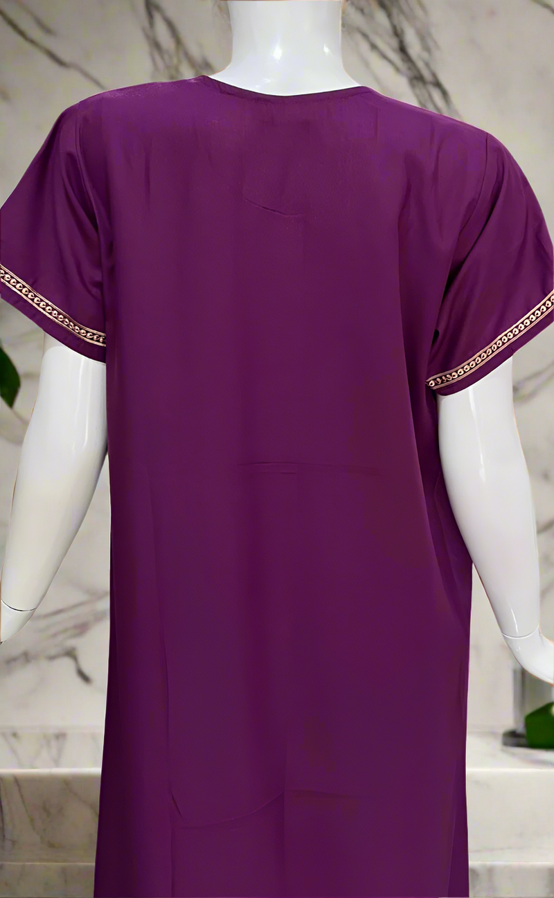 Violet Embroidery Soft Cotton Nighty. Soft Breathable Fabric | Laces and Frills