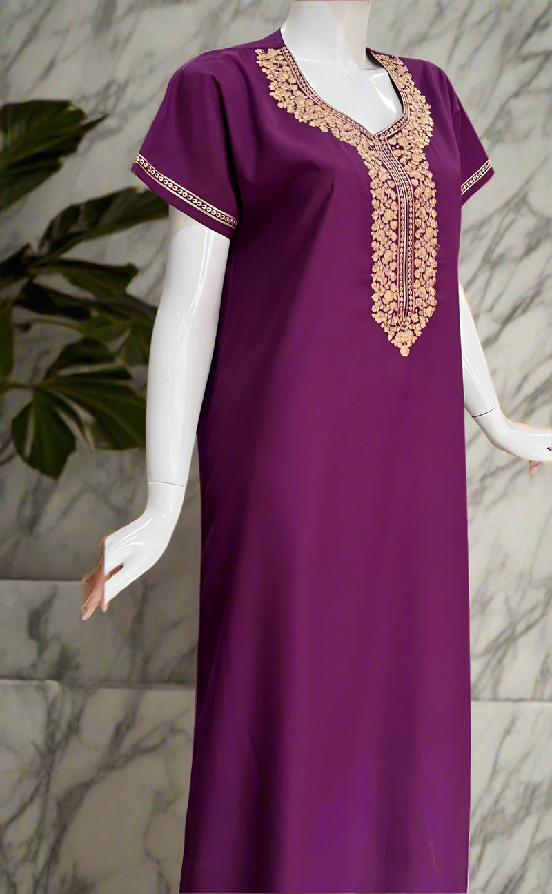 Violet Embroidery Soft Cotton Nighty. Soft Breathable Fabric | Laces and Frills