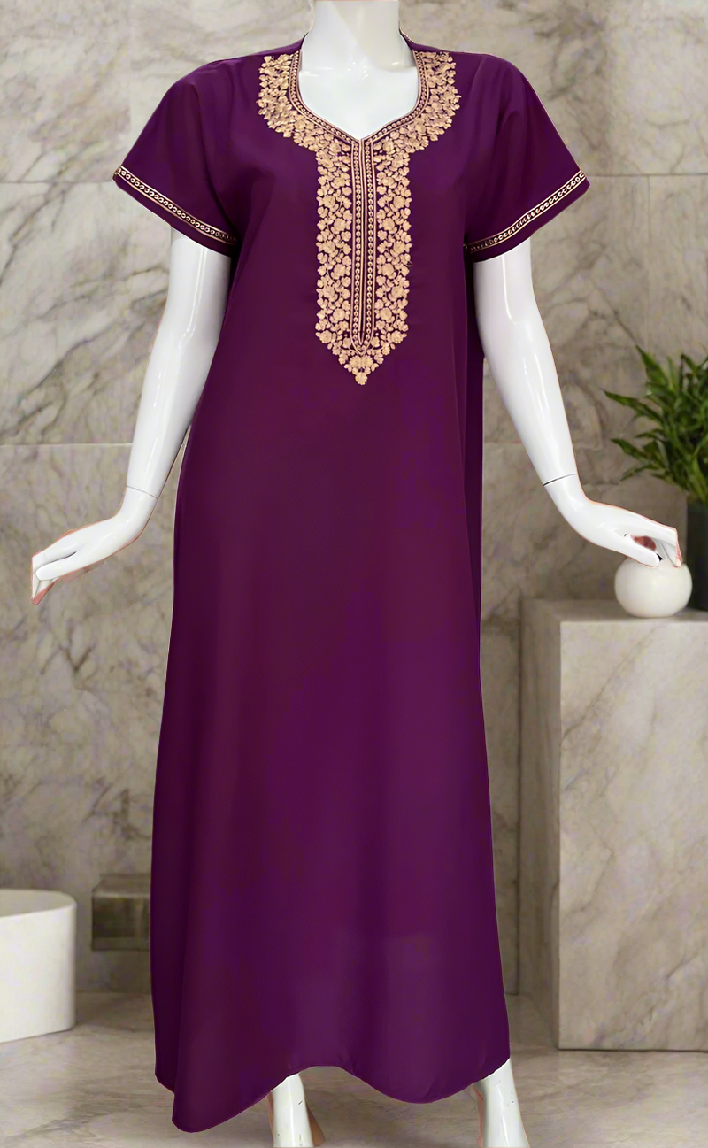 Violet Embroidery Soft Cotton Nighty. Soft Breathable Fabric | Laces and Frills