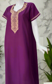 Violet Embroidery Soft Cotton Nighty. Soft Breathable Fabric | Laces and Frills