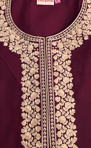 Dark Maroon Embroidery Soft Cotton Nighty. Soft Breathable Fabric | Laces and Frills