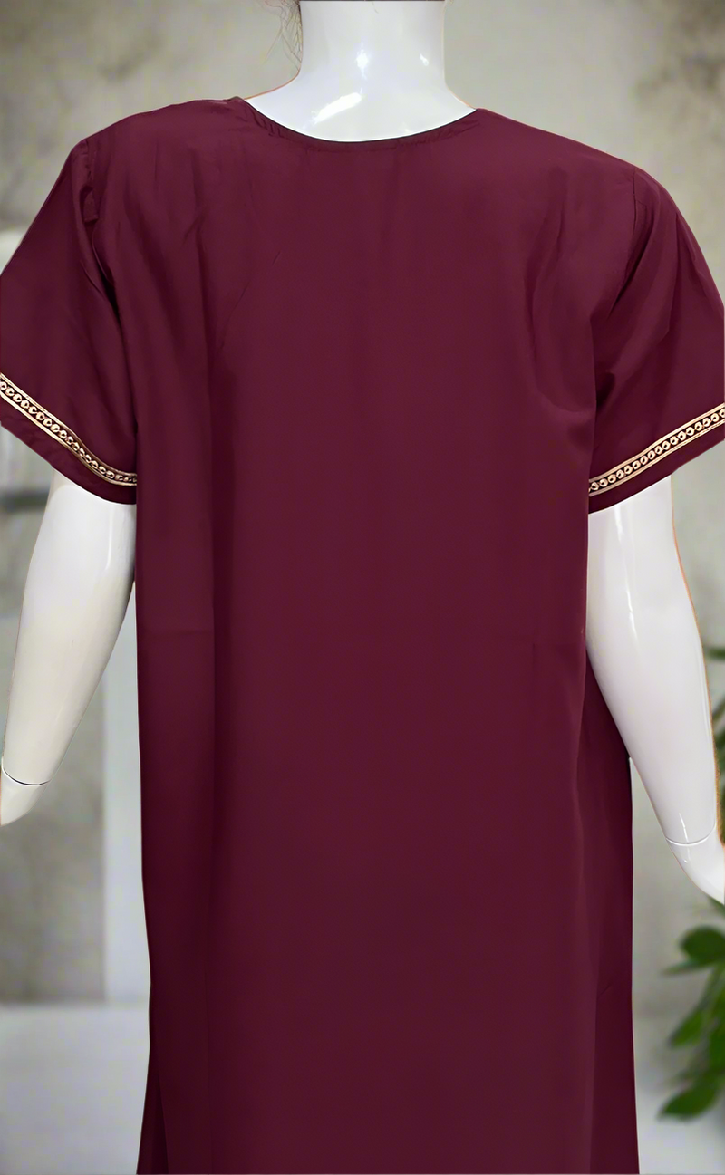 Dark Maroon Embroidery Soft Cotton Nighty. Soft Breathable Fabric | Laces and Frills