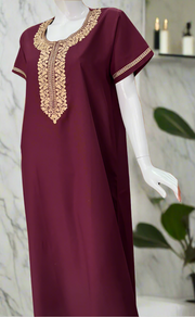 Dark Maroon Embroidery Soft Cotton Nighty. Soft Breathable Fabric | Laces and Frills