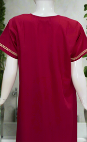 Bright Maroon Embroidery Soft Cotton Nighty. Soft Breathable Fabric | Laces and Frills