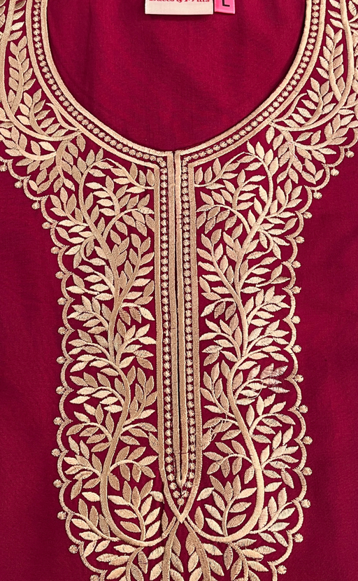 Bright Maroon Embroidery Soft Cotton Nighty. Soft Breathable Fabric | Laces and Frills
