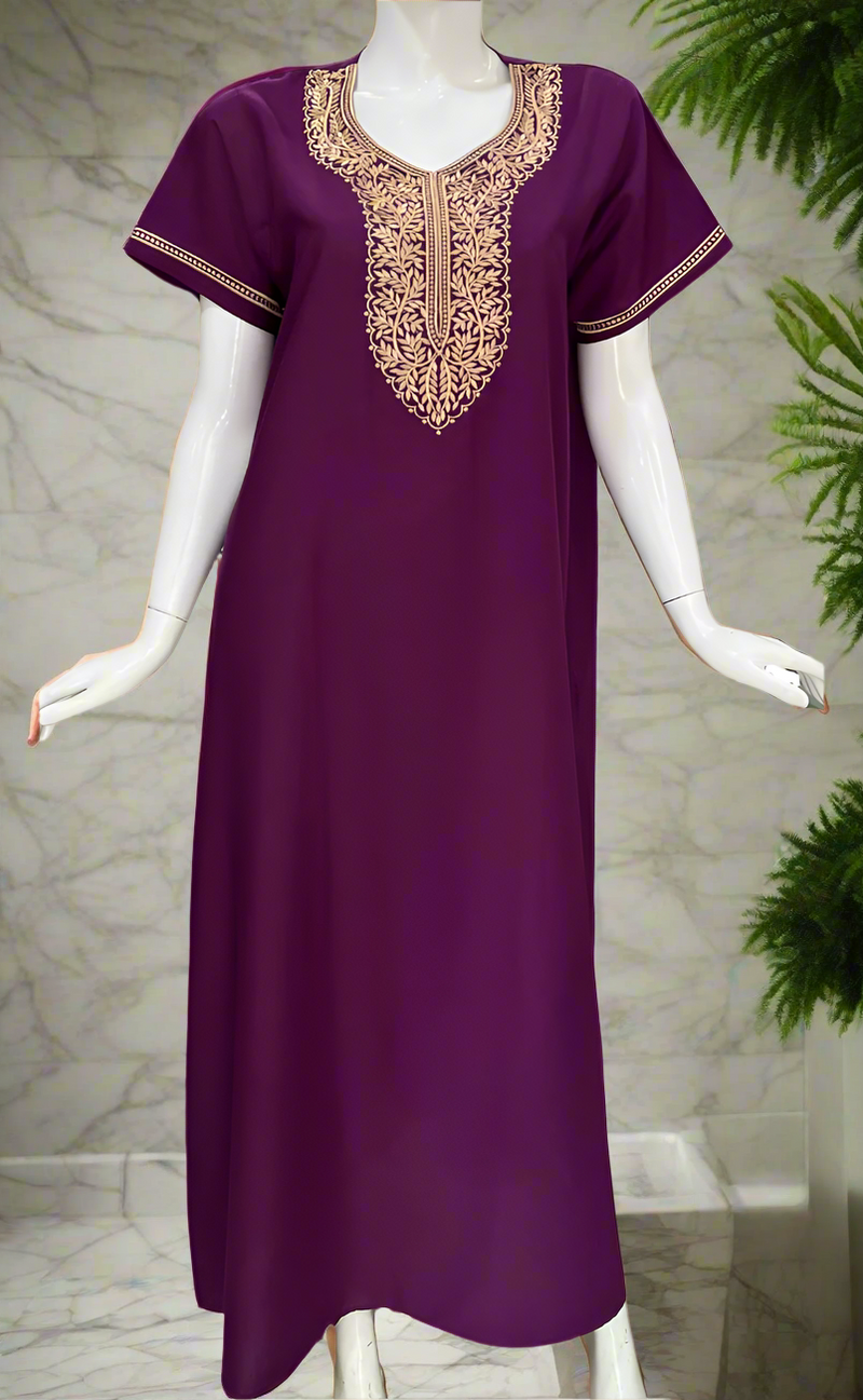 Violet Embroidery Soft Cotton Nighty. Soft Breathable Fabric | Laces and Frills