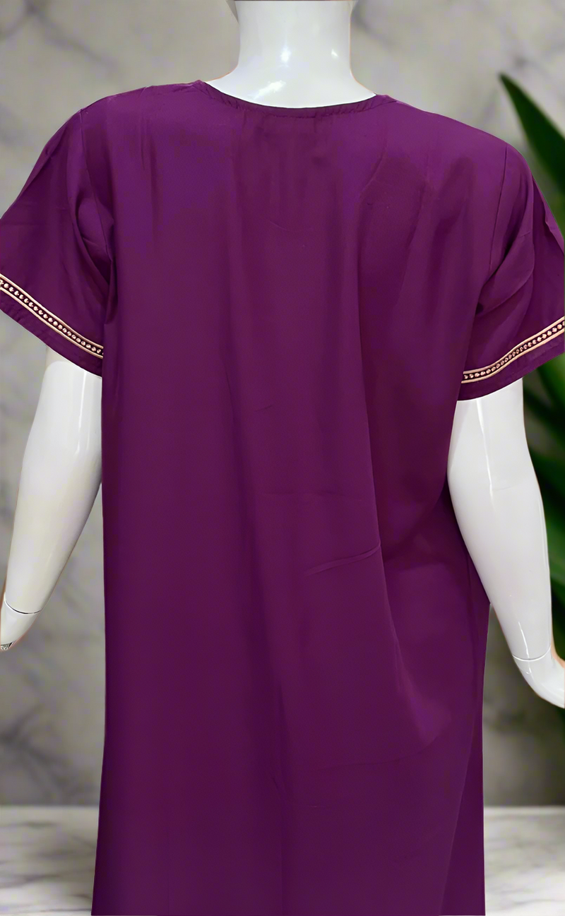 Violet Embroidery Soft Cotton Nighty. Soft Breathable Fabric | Laces and Frills