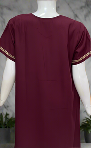 Dark Maroon Embroidery Soft Cotton Nighty. Soft Breathable Fabric | Laces and Frills