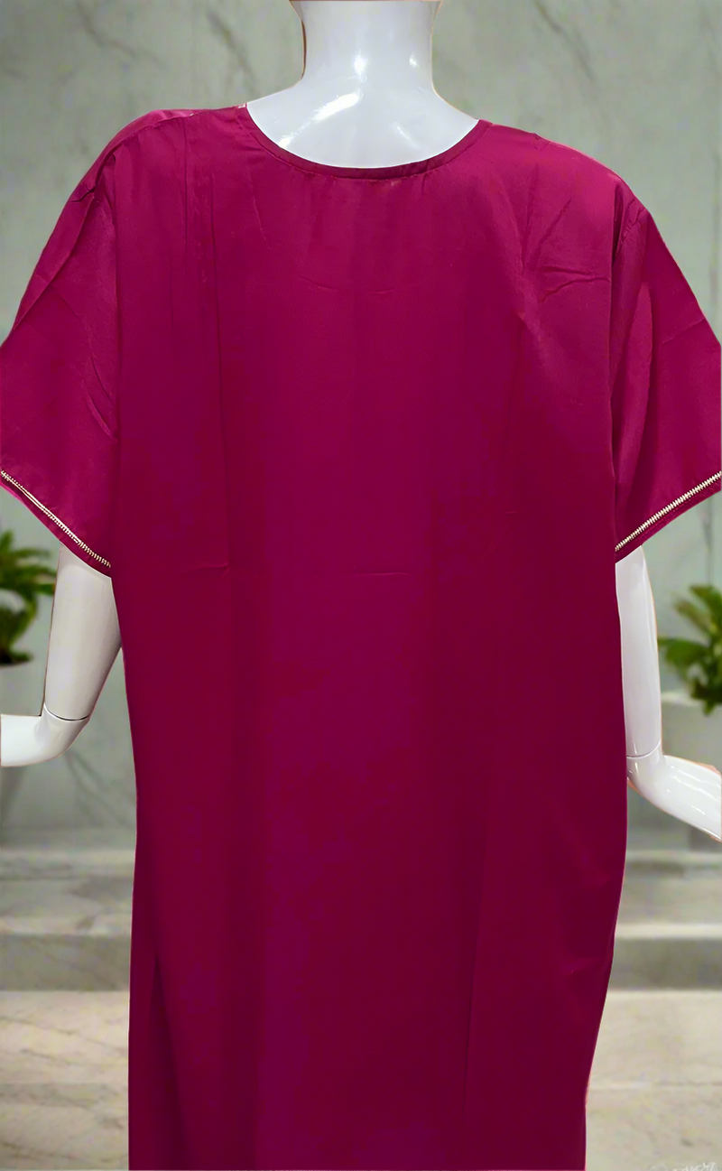 Hot Pink Embroidery Soft Cotton Nighty. Soft Breathable Fabric | Laces and Frills