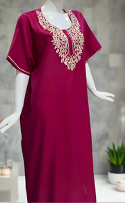 Hot Pink Embroidery Soft Cotton Nighty. Soft Breathable Fabric | Laces and Frills