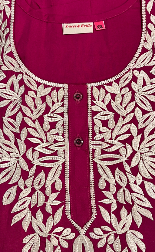 Hot Pink Embroidery Soft Cotton Nighty. Soft Breathable Fabric | Laces and Frills