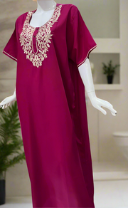 Hot Pink Embroidery Soft Cotton Nighty. Soft Breathable Fabric | Laces and Frills