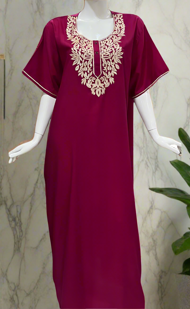 Hot Pink Embroidery Soft Cotton Nighty. Soft Breathable Fabric | Laces and Frills