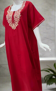 Red Embroidery Soft Cotton Nighty. Soft Breathable Fabric | Laces and Frills