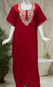 Red Embroidery Soft Cotton Nighty. Soft Breathable Fabric | Laces and Frills