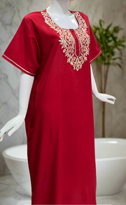 Red Embroidery Soft Cotton Nighty. Soft Breathable Fabric | Laces and Frills