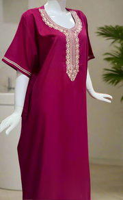 Pink Embroidery Soft Cotton Nighty. Soft Breathable Fabric | Laces and Frills