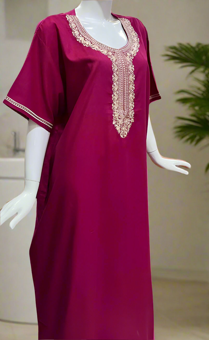 Pink Embroidery Soft Cotton Nighty. Soft Breathable Fabric | Laces and Frills