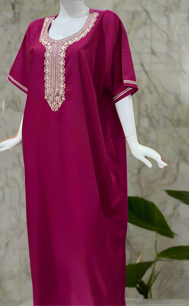 Pink Embroidery Soft Cotton Nighty. Soft Breathable Fabric | Laces and Frills