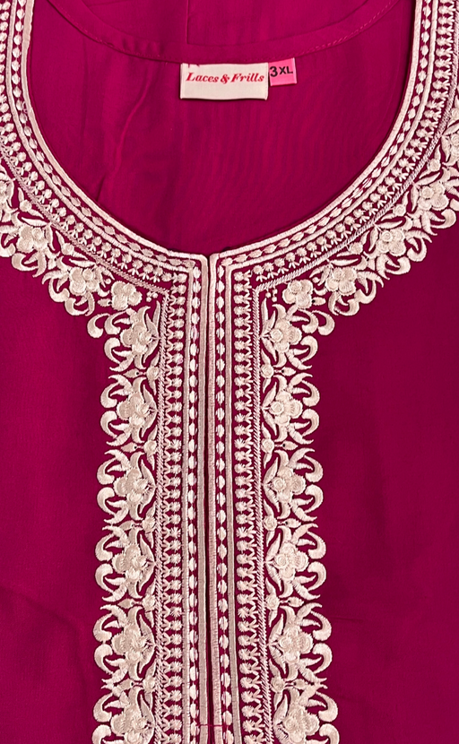 Pink Embroidery Soft Cotton Nighty. Soft Breathable Fabric | Laces and Frills