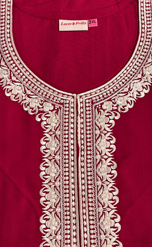 Maroon Embroidery Soft Cotton Nighty. Soft Breathable Fabric | Laces and Frills