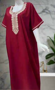 Maroon Embroidery Soft Cotton Nighty. Soft Breathable Fabric | Laces and Frills
