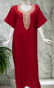 Red/Maroon Embroidery Soft Cotton Nighty. Soft Breathable Fabric | Laces and Frills