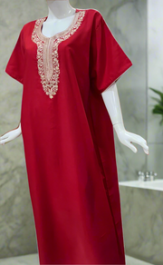 Red/Maroon Embroidery Soft Cotton Nighty. Soft Breathable Fabric | Laces and Frills