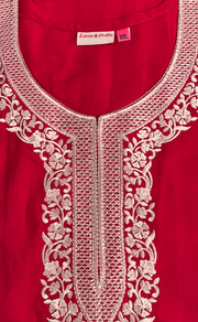 Red/Maroon Embroidery Soft Cotton Nighty. Soft Breathable Fabric | Laces and Frills
