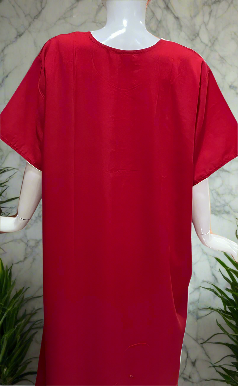 Red/Maroon Embroidery Soft Cotton Nighty. Soft Breathable Fabric | Laces and Frills