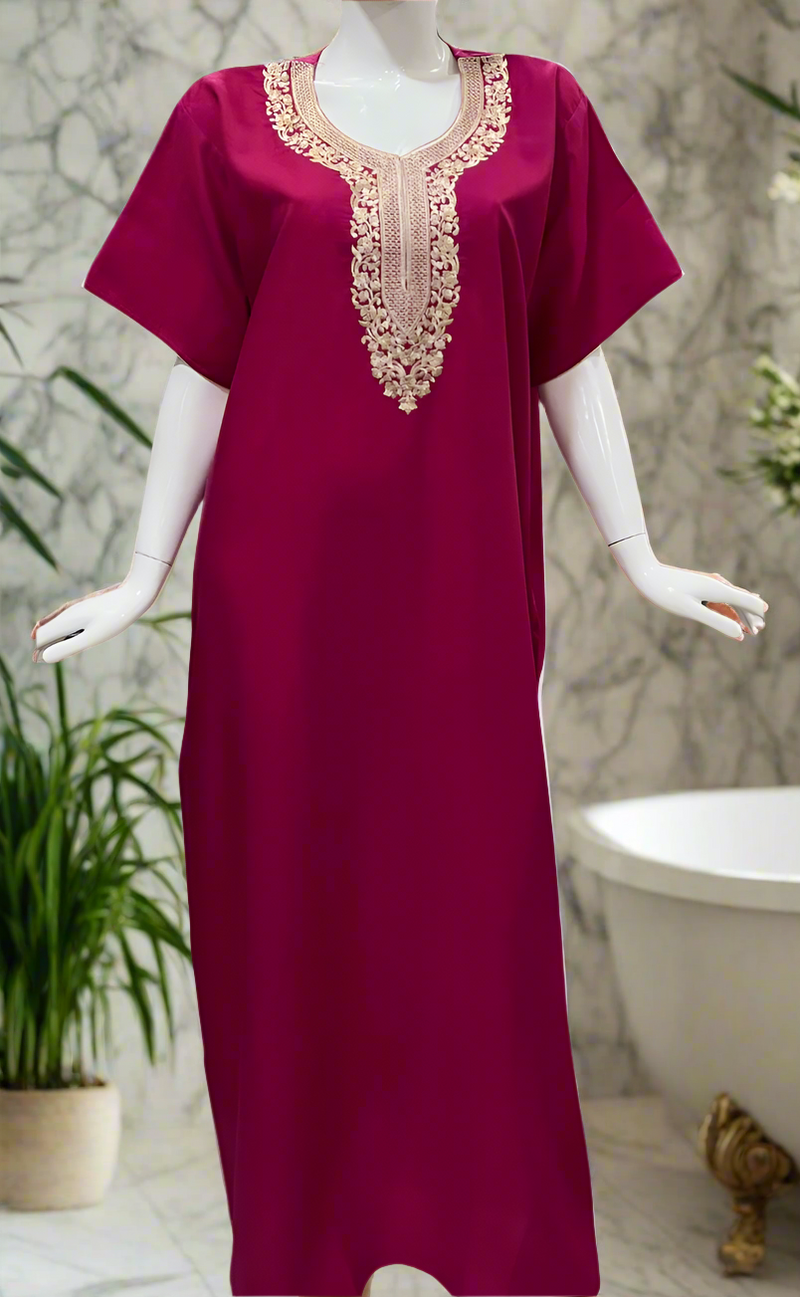 Pink Embroidery Soft Cotton Nighty. Soft Breathable Fabric | Laces and Frills