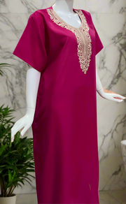 Pink Embroidery Soft Cotton Nighty. Soft Breathable Fabric | Laces and Frills