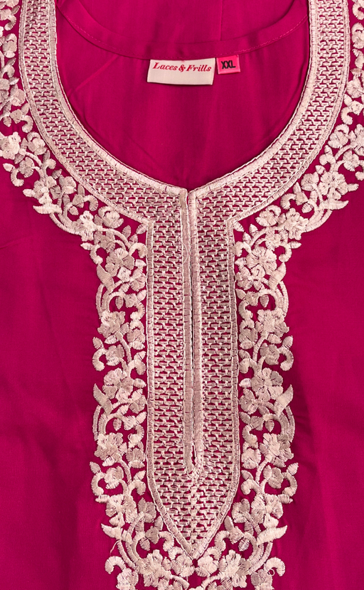 Pink Embroidery Soft Cotton Nighty. Soft Breathable Fabric | Laces and Frills