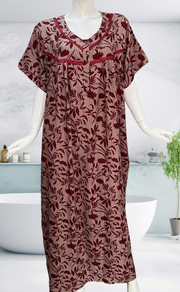Maroon Garden Spun  Nighty. Flowy Spun Fabric | Laces and Frills