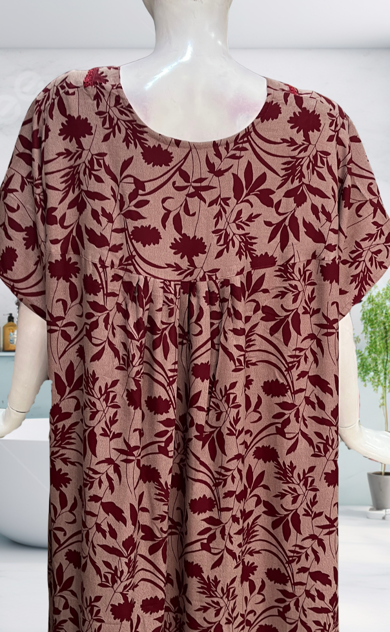 Maroon Garden Spun  Nighty. Flowy Spun Fabric | Laces and Frills