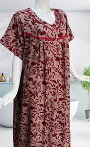 Maroon Garden Spun  Nighty. Flowy Spun Fabric | Laces and Frills