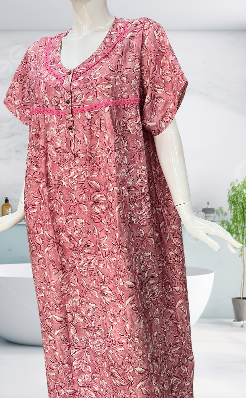 Pink Garden Spun  Nighty. Flowy Spun Fabric | Laces and Frills