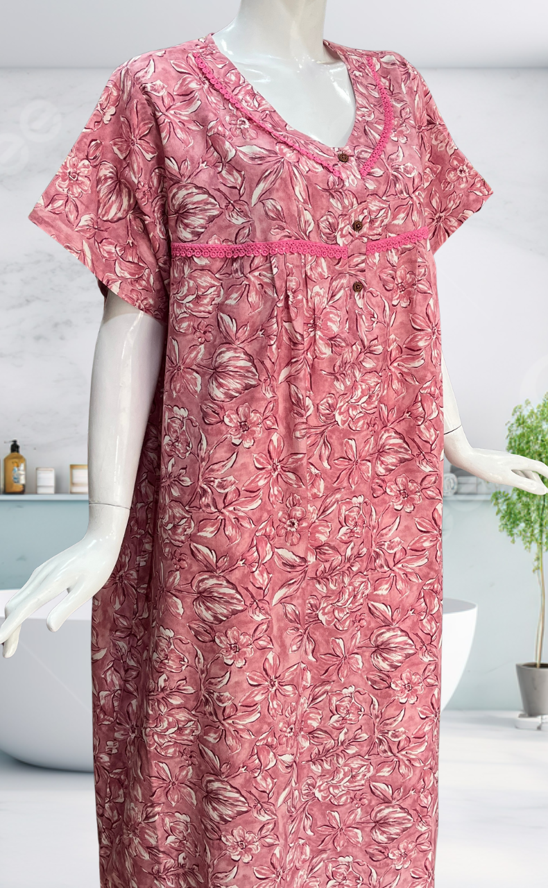Pink Garden Spun  Nighty. Flowy Spun Fabric | Laces and Frills
