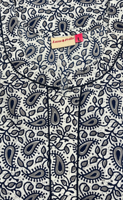 White/Blue Paisley Print Pure Cotton Nighty. Pure Durable Cotton | Laces and Frills