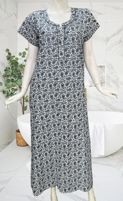 White/Blue Paisley Print Pure Cotton Nighty. Pure Durable Cotton | Laces and Frills